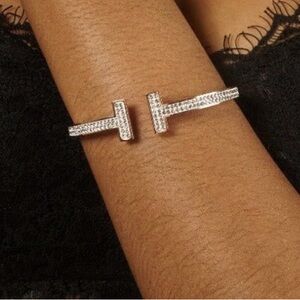 NEW! Silver plated hinge cuff bracelet with cz sparkling stones